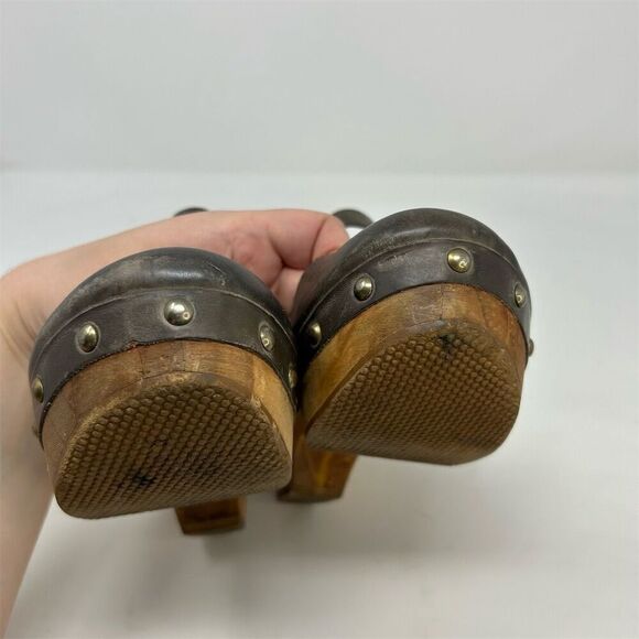 Cordani Brown Leather Slingback Heeled Studded Clogs Size 38 Closed Toe Sandals - Picture 12 of 14